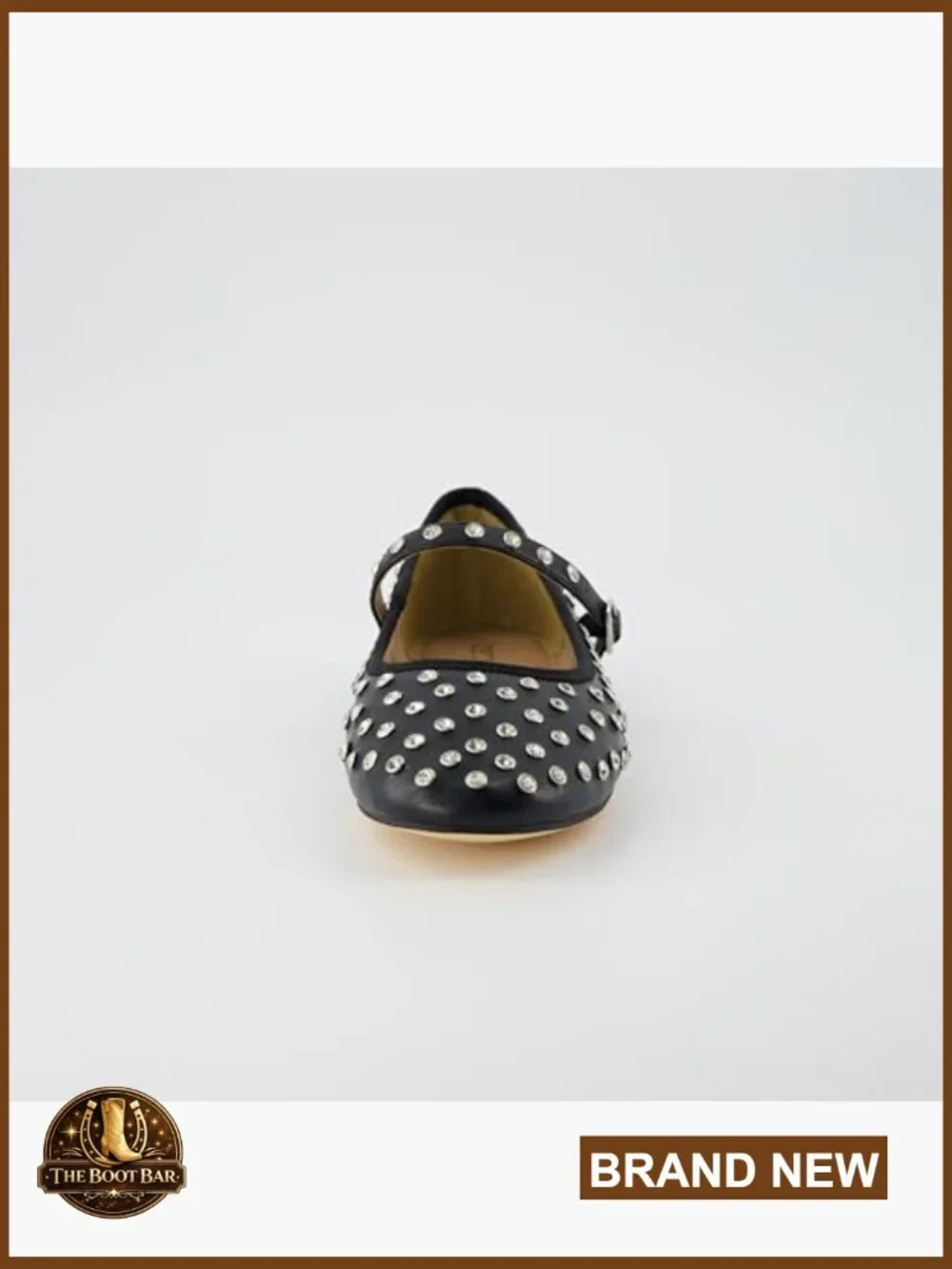Bling Studded Mary Jane Flats - Memory Foam Faux Leather, Adjustable Buckle